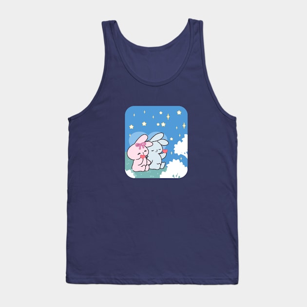 Cute Bunny Loppi Tokki Enjoys the Tranquility of the Night Sky Tank Top by LoppiTokki